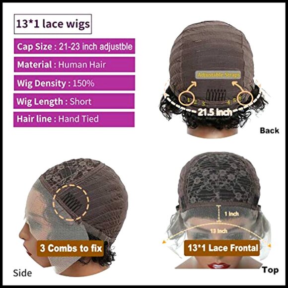 Curly Pixie Cut Human Hair Lace Front Wig 6 Inch Chic Modern Style